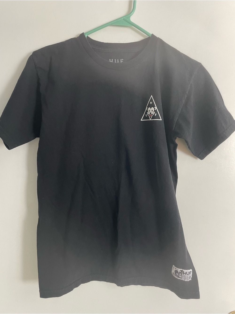 HUF Black Tee with White Felix Triangle Logo